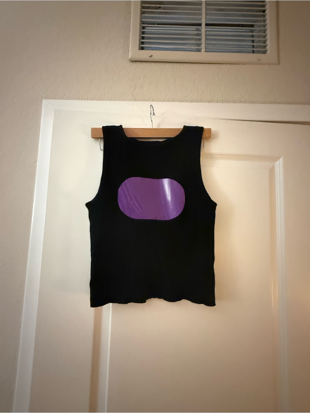 Black Women's Ribbed Tank Top with Purple Graphic